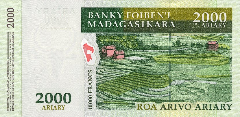 Back of Madagascar p83: 2000 Ariary from 2003