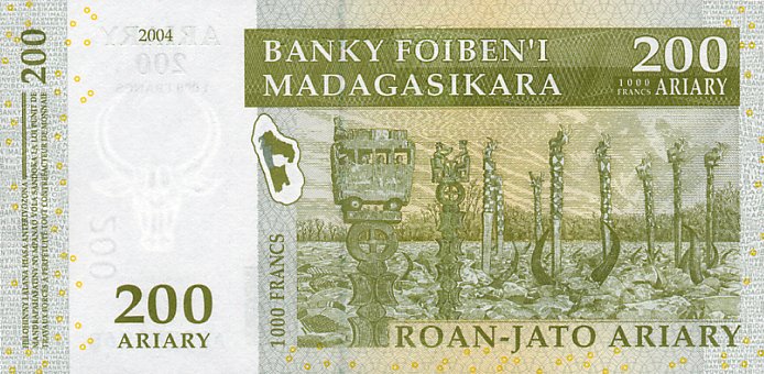 Back of Madagascar p87a: 200 Ariary from 2004