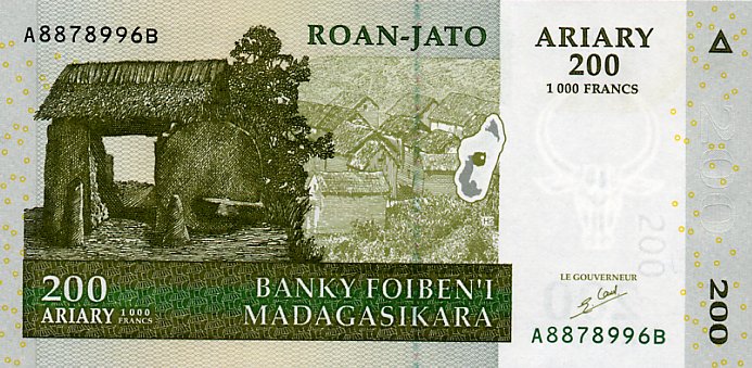 Front of Madagascar p87a: 200 Ariary from 2004