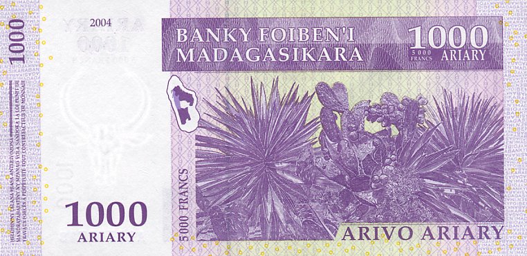 Back of Madagascar p89a: 1000 Ariary from 2004