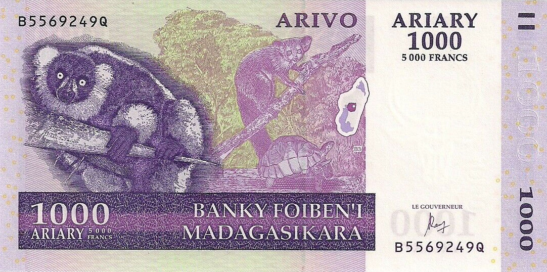 Front of Madagascar p89c: 1000 Ariary from 2004