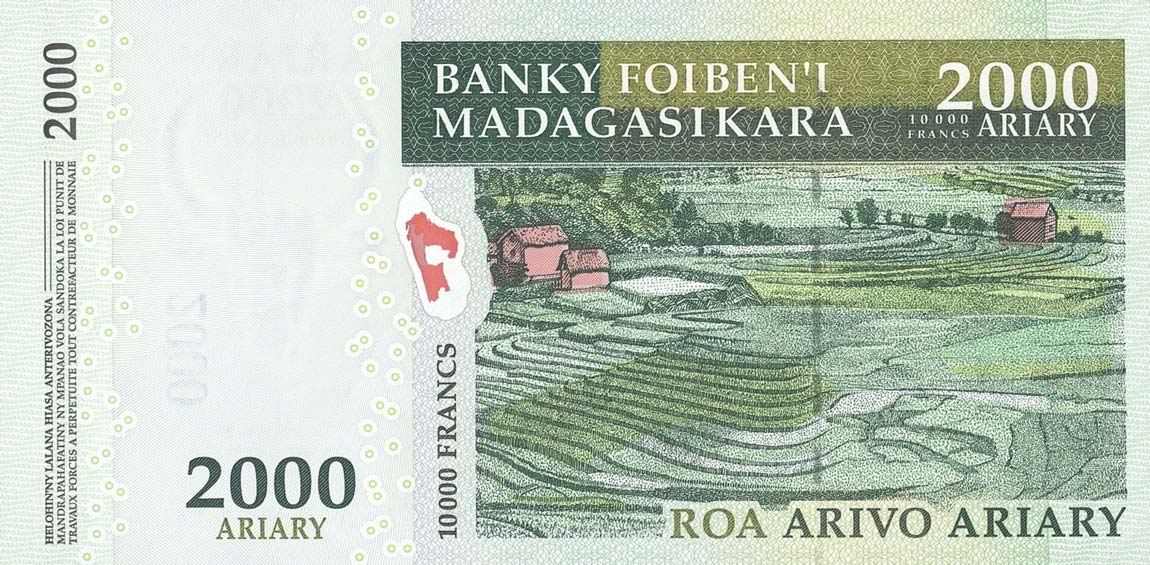 Back of Madagascar p90a: 2000 Ariary from 2006