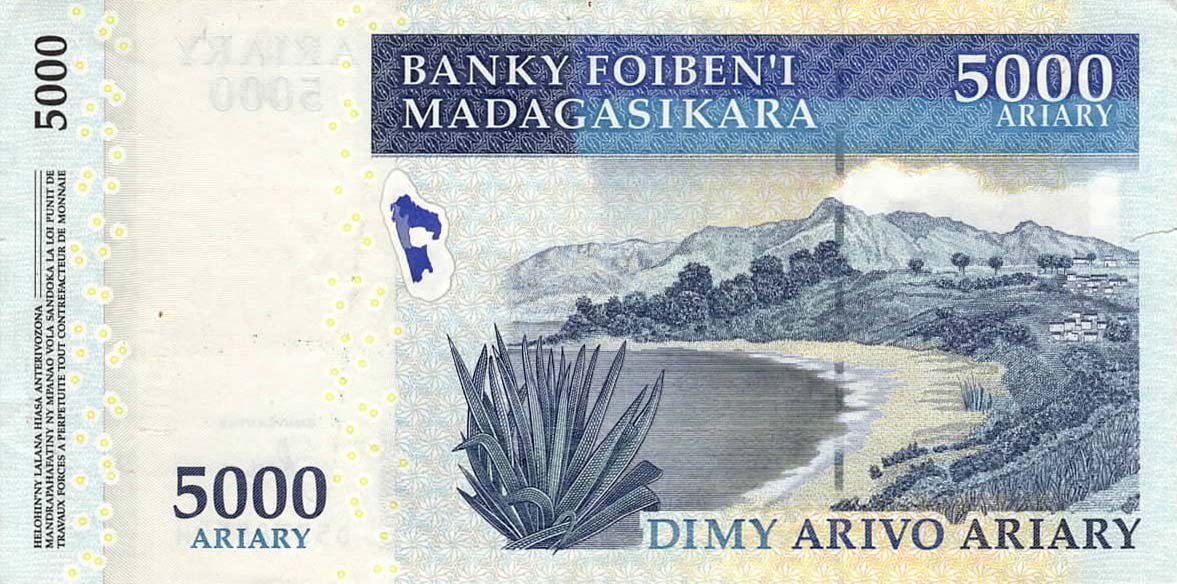 Back of Madagascar p91c: 5000 Ariary from 2015