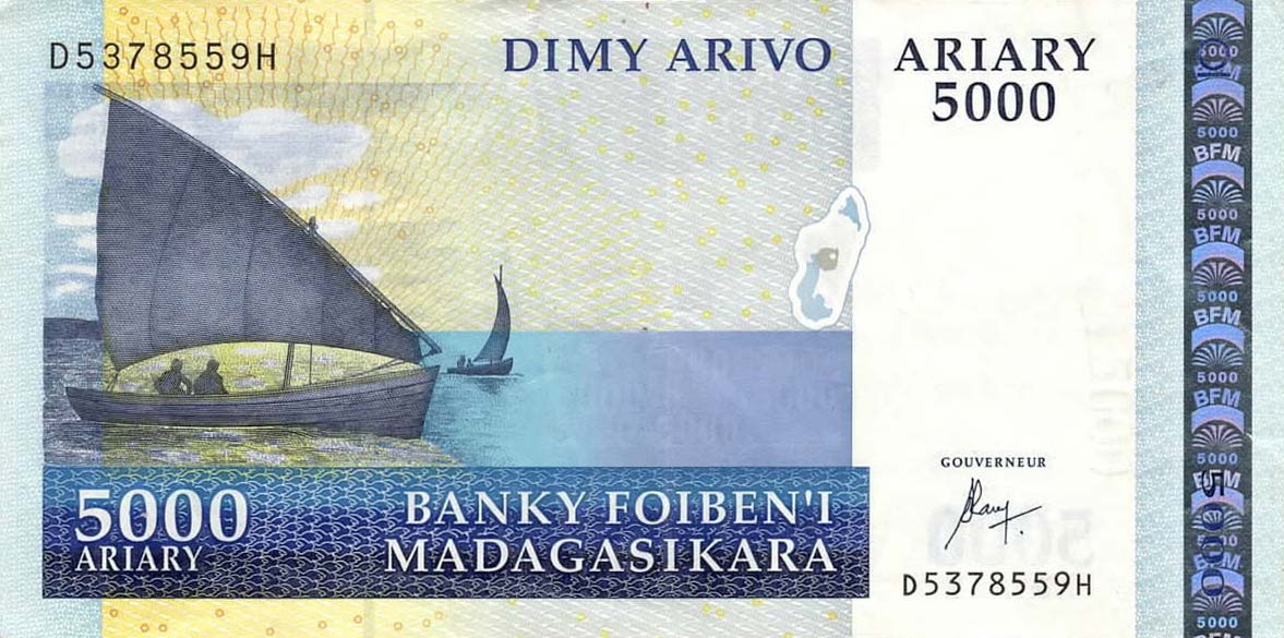 Front of Madagascar p91c: 5000 Ariary from 2015