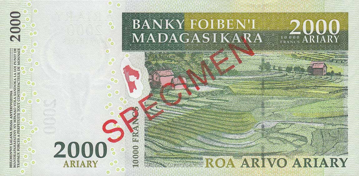 Back of Madagascar p93s: 2000 Ariary from 2007