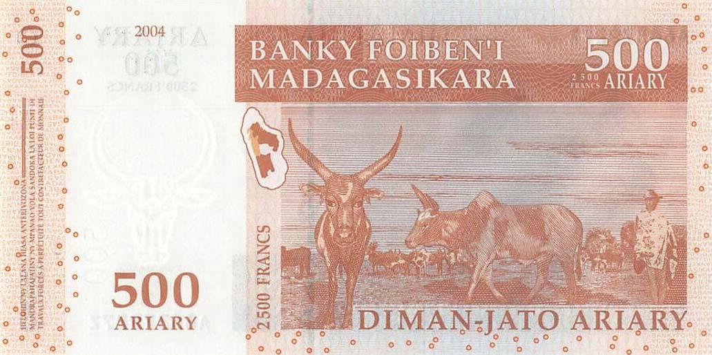 Back of Madagascar p95b: 500 Ariary from 2014