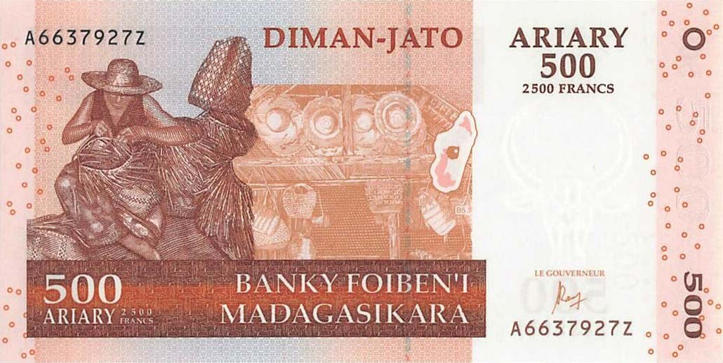 Front of Madagascar p95b: 500 Ariary from 2014