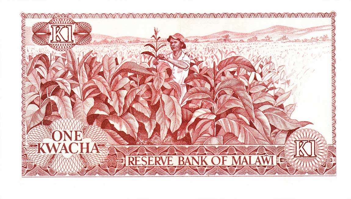 Back of Malawi p10c: 1 Kwacha from 1975