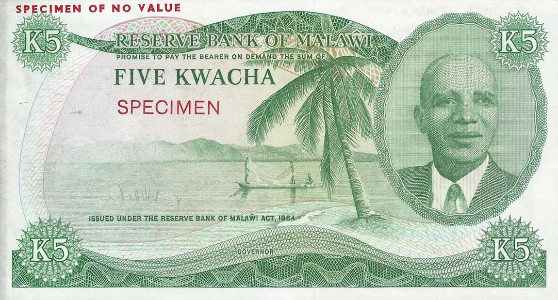 Front of Malawi p11ct: 5 Kwacha from 1964