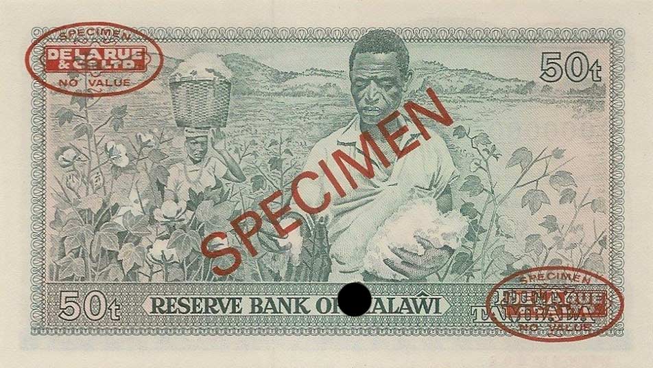 Back of Malawi p13s: 50 Tambala from 1976