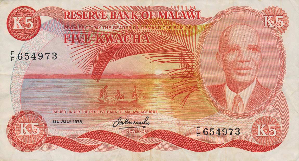 Front of Malawi p15b: 5 Kwacha from 1978