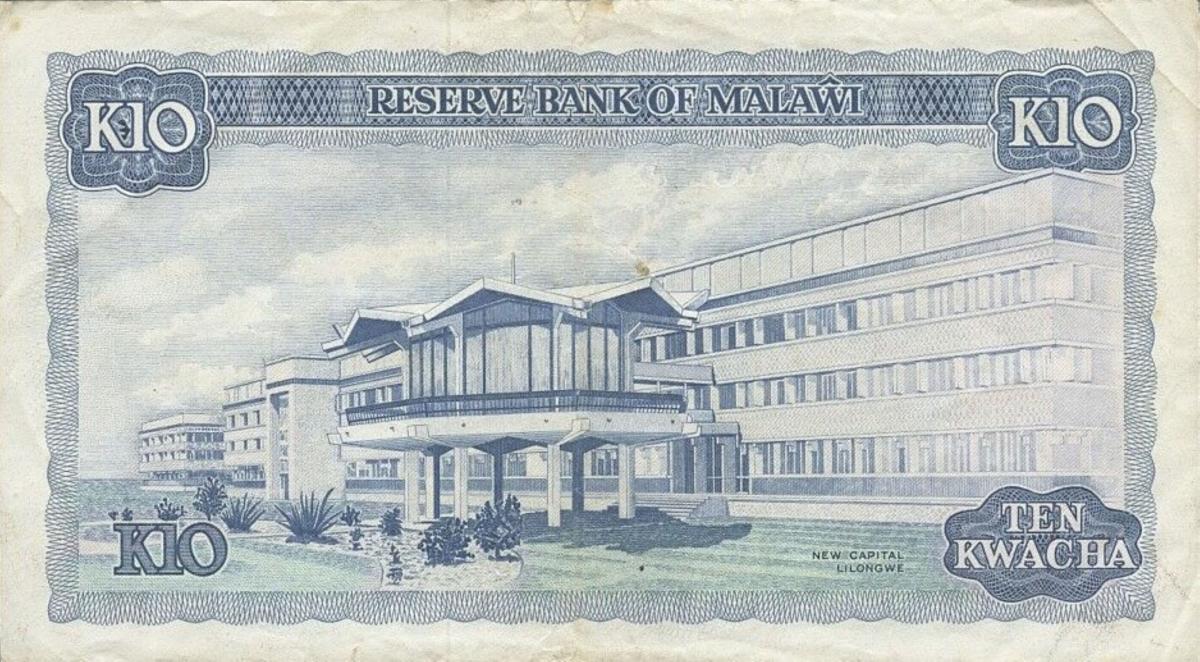 Back of Malawi p16d: 10 Kwacha from 1981