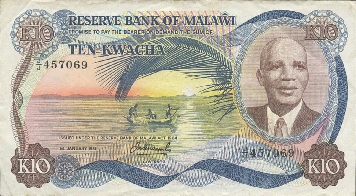 Front of Malawi p16d: 10 Kwacha from 1981