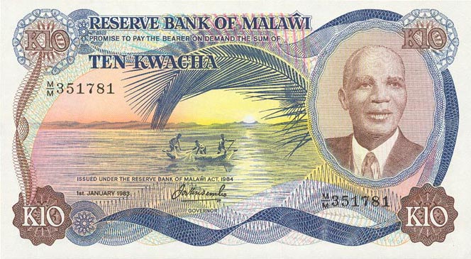 Front of Malawi p16e: 10 Kwacha from 1983