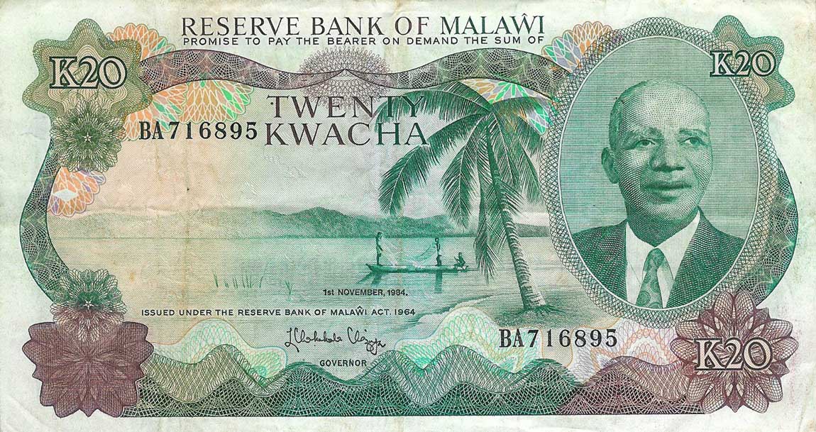 Front of Malawi p17b: 20 Kwacha from 1984
