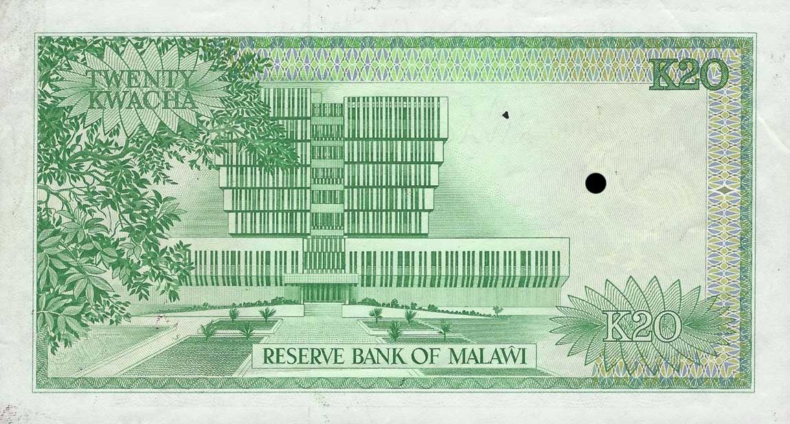 Back of Malawi p17s: 20 Kwacha from 1983