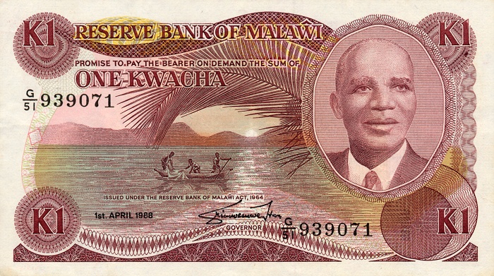 Front of Malawi p19b: 1 Kwacha from 1988