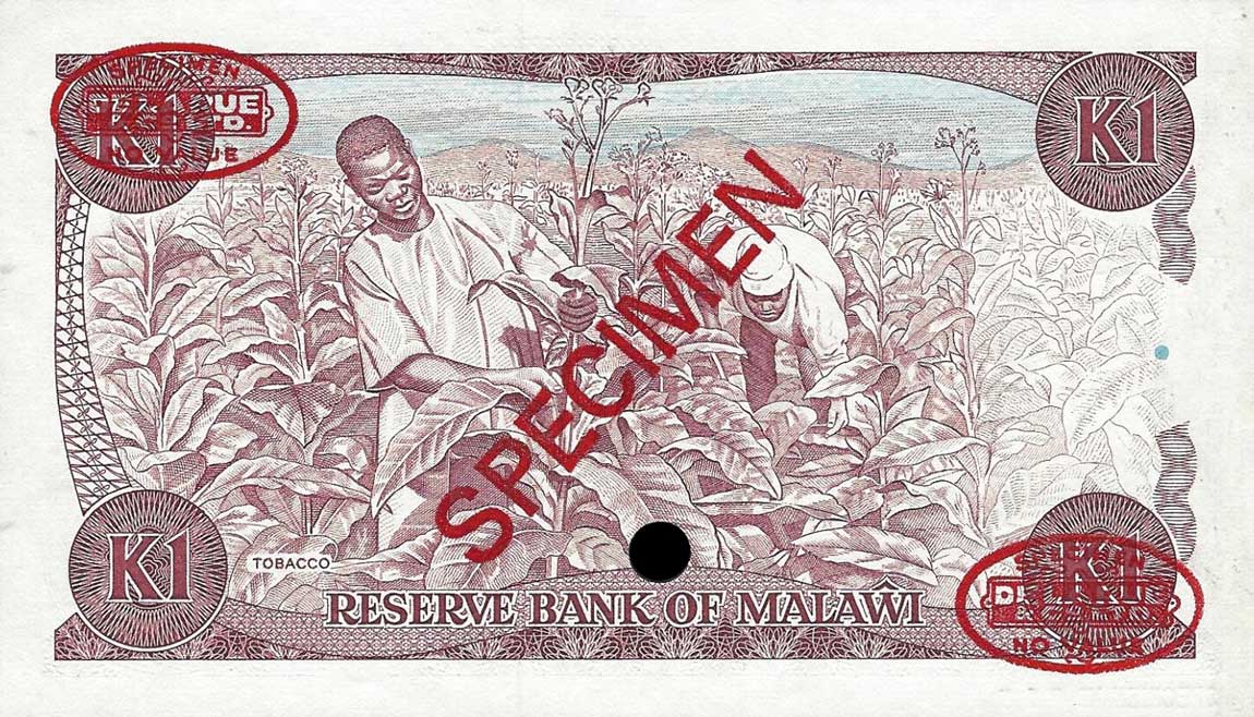 Back of Malawi p19s: 1 Kwacha from 1986