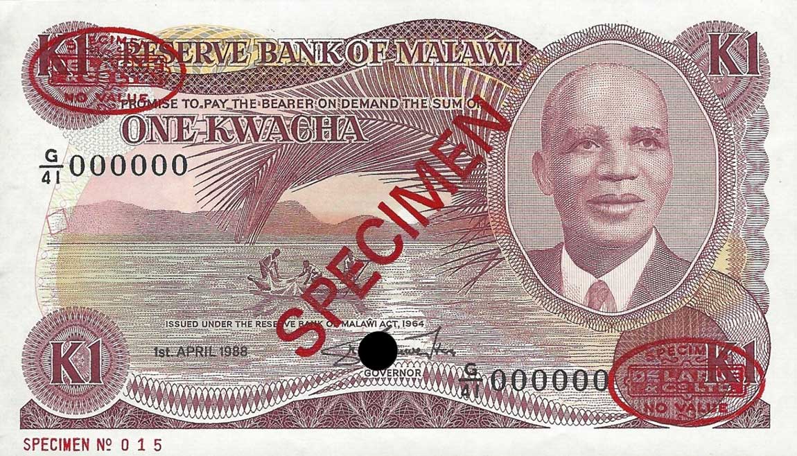 Front of Malawi p19s: 1 Kwacha from 1986