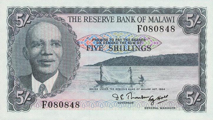 Front of Malawi p1Aa: 5 Shillings from 1964