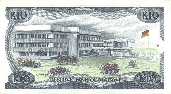 Back of Malawi p21a: 10 Kwacha from 1986