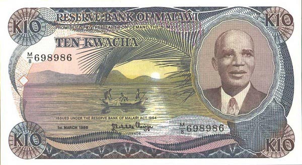 Front of Malawi p21a: 10 Kwacha from 1986