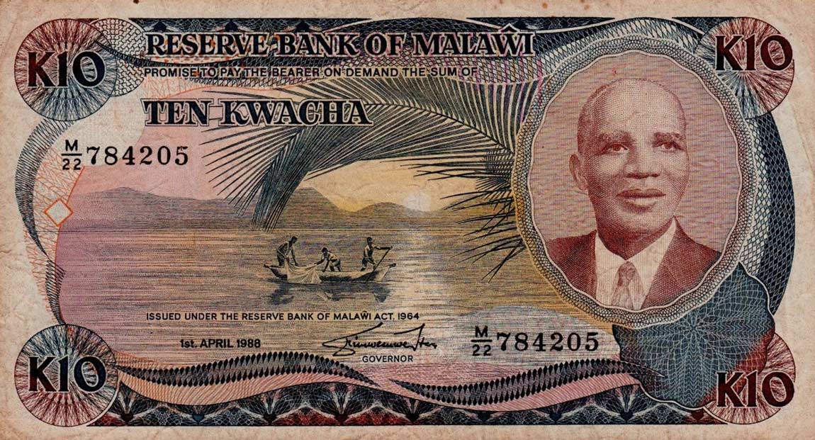 Front of Malawi p21b: 10 Kwacha from 1988