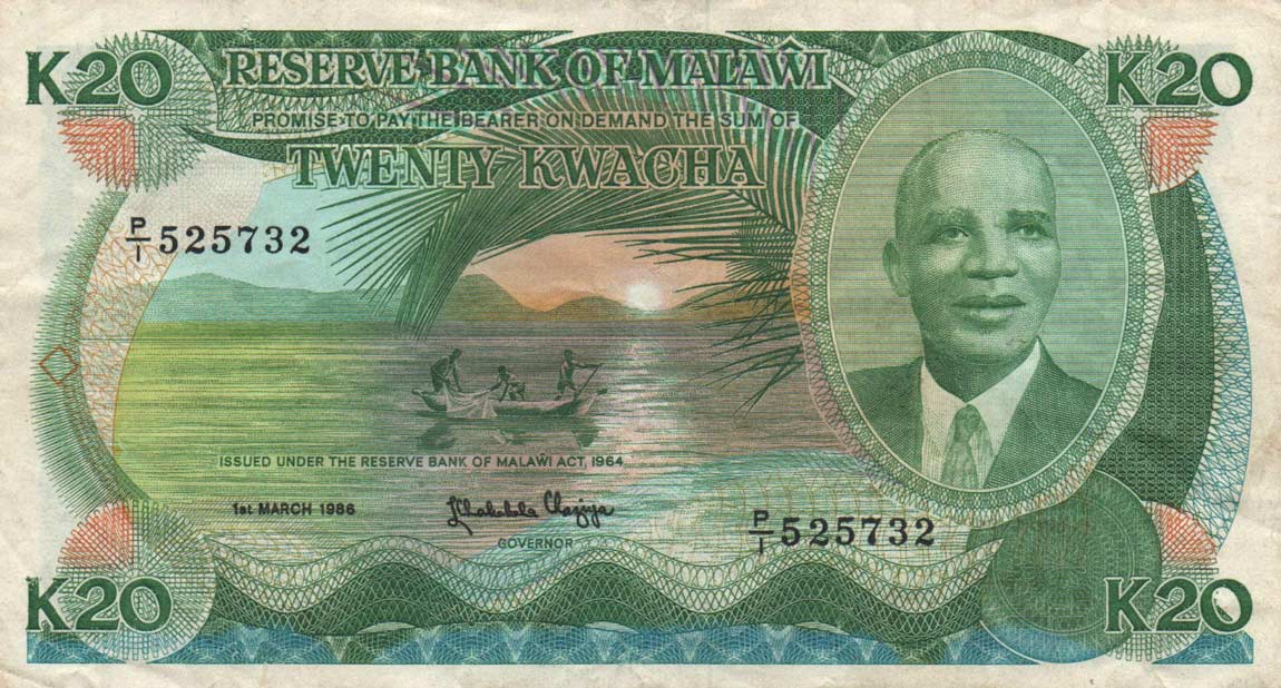 Front of Malawi p22a: 20 Kwacha from 1986