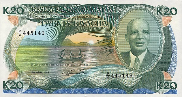 Front of Malawi p22b: 20 Kwacha from 1988
