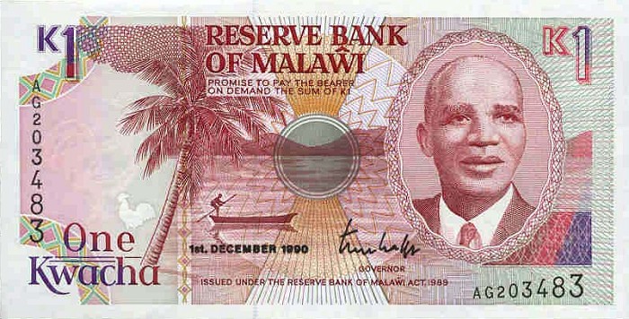 Front of Malawi p23a: 1 Kwacha from 1990
