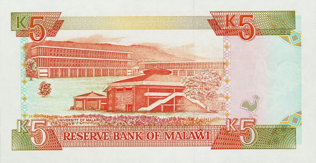Back of Malawi p24a: 5 Kwacha from 1990