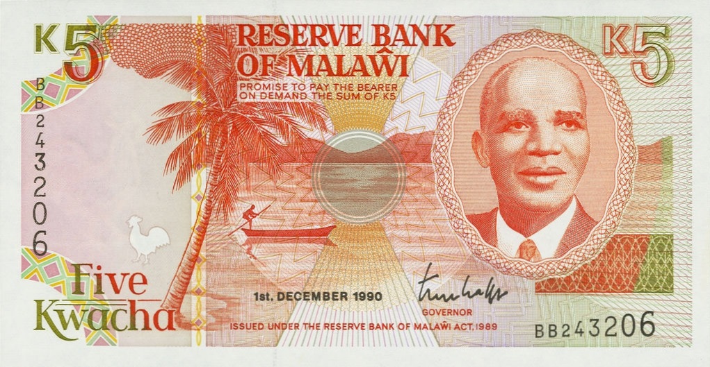 Front of Malawi p24a: 5 Kwacha from 1990