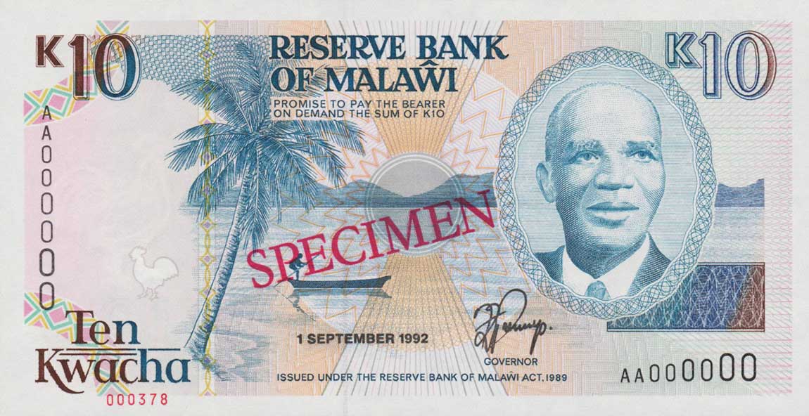 Front of Malawi p25s: 10 Kwacha from 1992