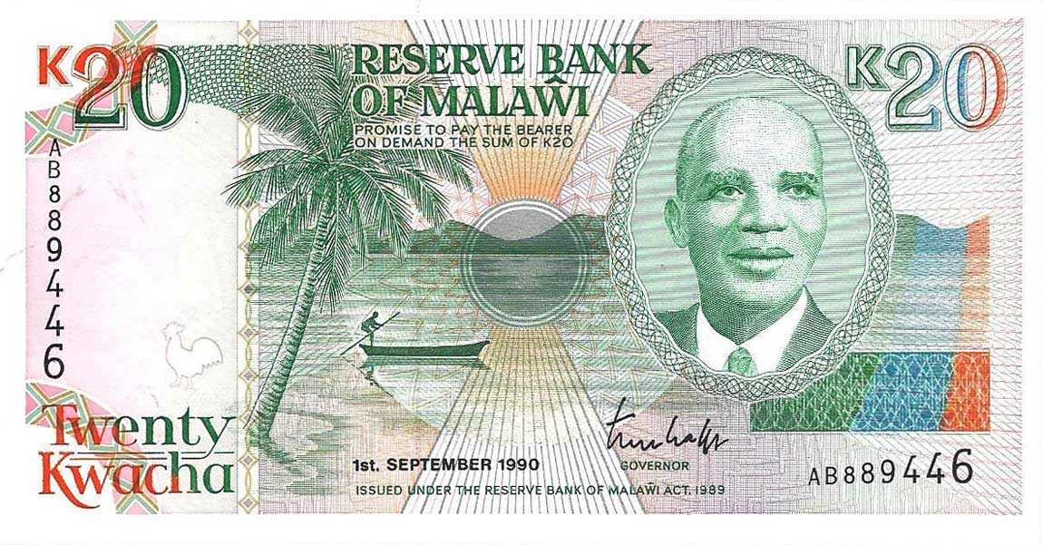 Front of Malawi p26a: 20 Kwacha from 1990