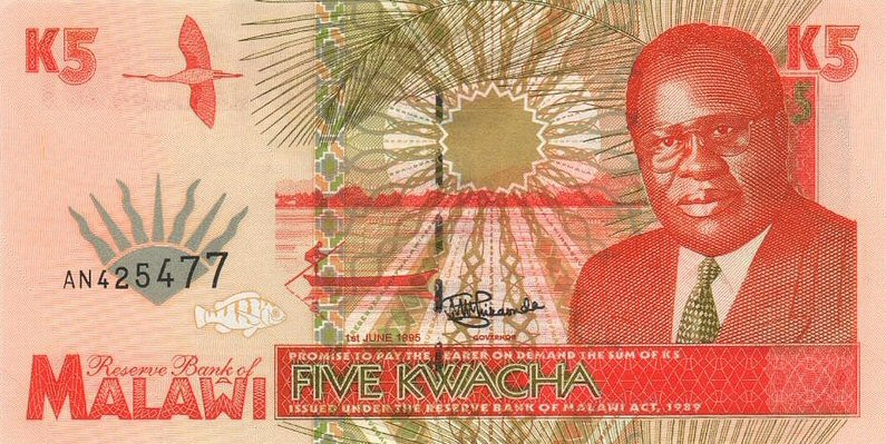 Front of Malawi p30a: 5 Kwacha from 1995