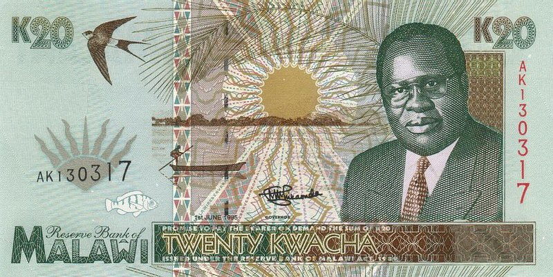 Front of Malawi p32a: 20 Kwacha from 1995