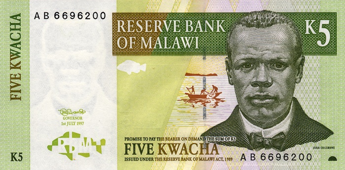 Front of Malawi p36a: 5 Kwacha from 1997