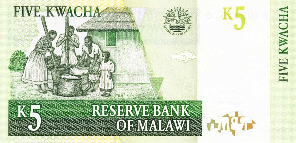 Back of Malawi p36b: 5 Kwacha from 2004