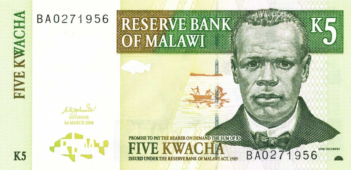 Front of Malawi p36b: 5 Kwacha from 2004