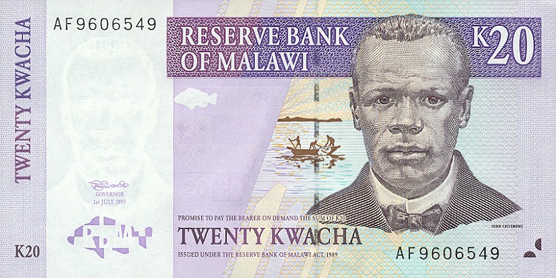 Front of Malawi p38a: 20 Kwacha from 1997