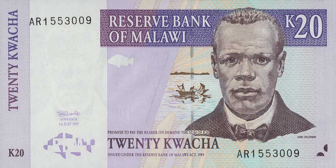 Front of Malawi p38b: 20 Kwacha from 1997