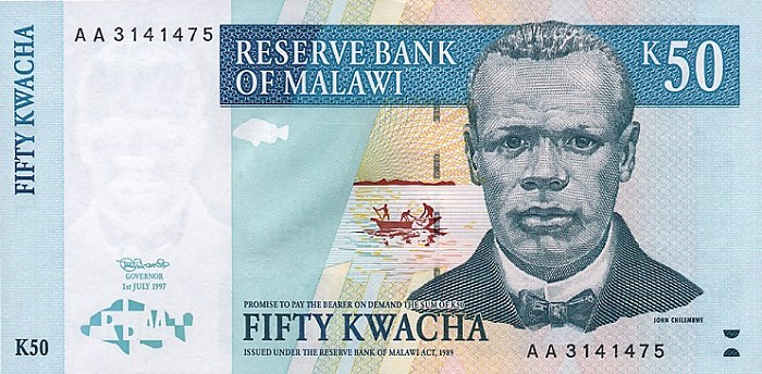 Front of Malawi p39: 50 Kwacha from 1997