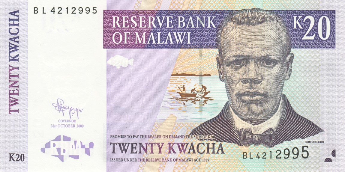 Front of Malawi p52d: 20 Kwacha from 2009