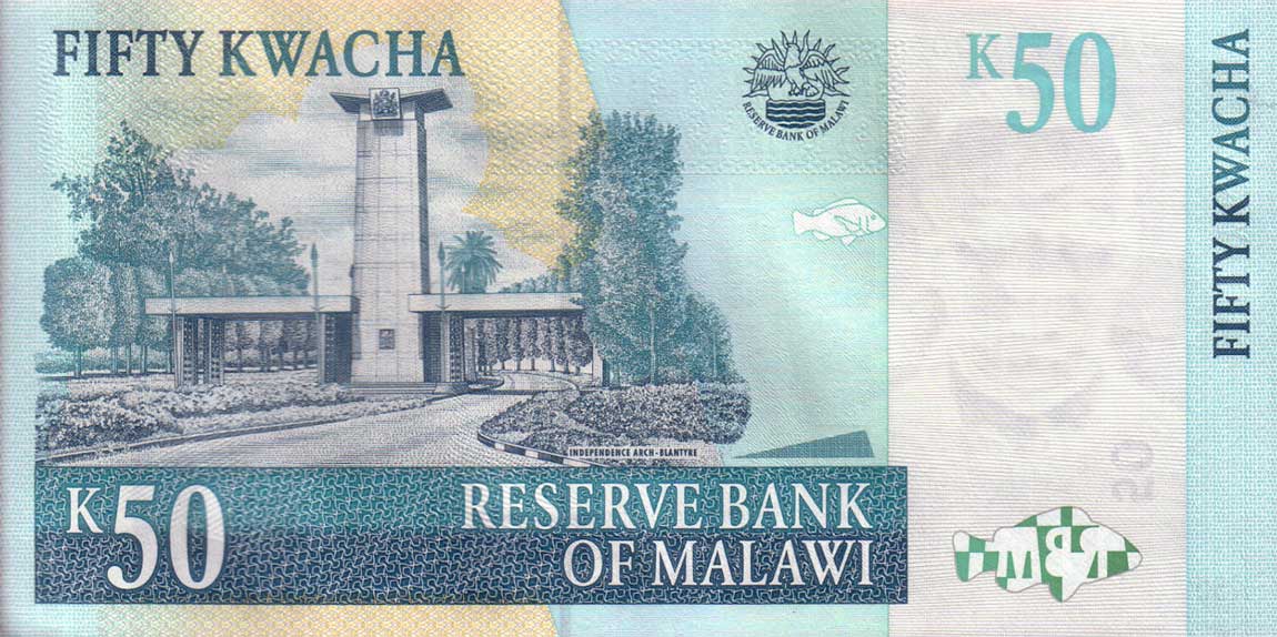 Back of Malawi p53e: 50 Kwacha from 2011