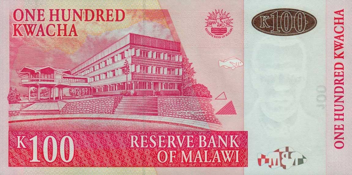 Back of Malawi p54c: 100 Kwacha from 2011