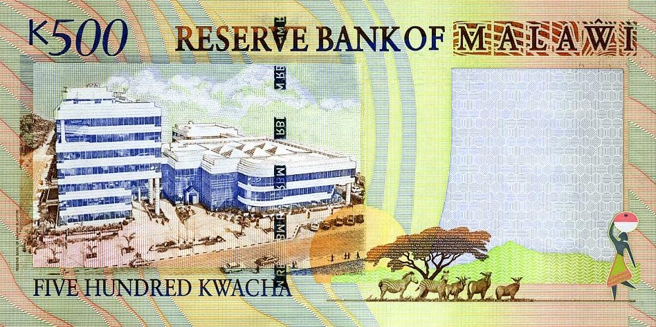 Back of Malawi p56b: 500 Kwacha from 2011