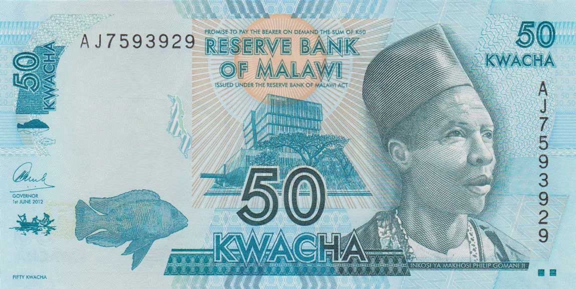Front of Malawi p58b: 50 Kwacha from 2012