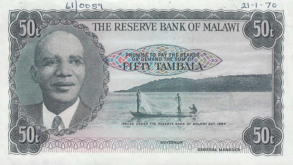 Front of Malawi p5s: 50 Tambala from 1971