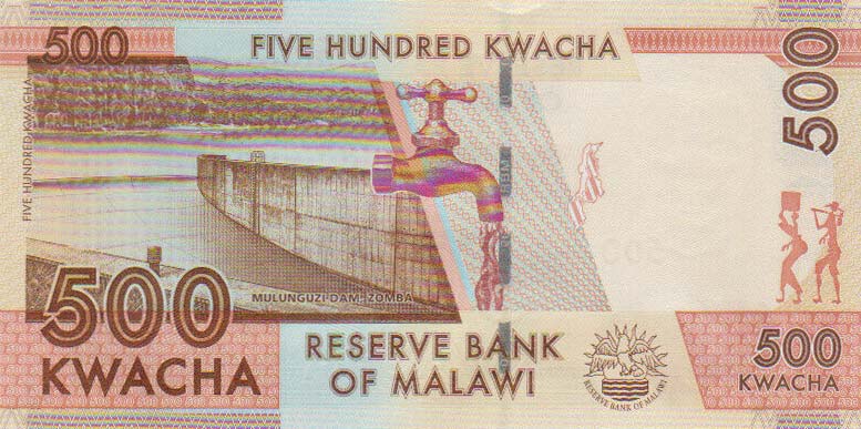 Back of Malawi p61r: 500 Kwacha from 2012