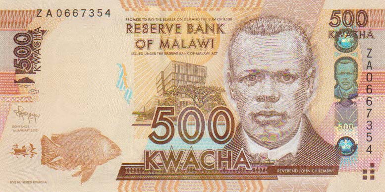 Front of Malawi p61r: 500 Kwacha from 2012